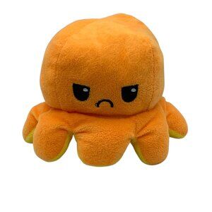 Reversible Octopus Plush Toy Happy & Angry Expressions Yellow Orange 7”x4”